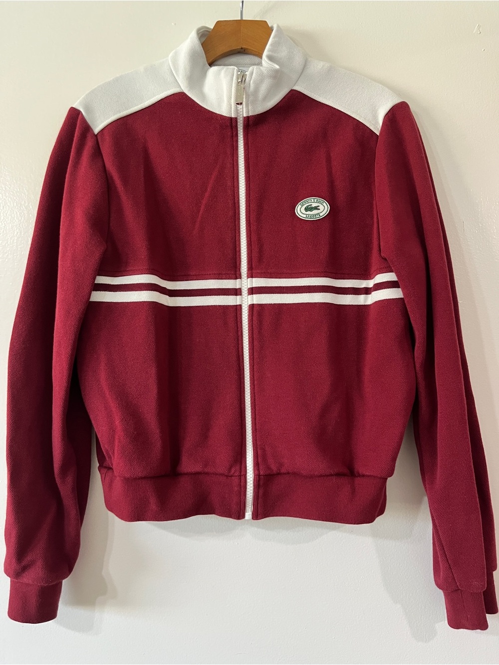 Sporty & Rich Lacoste Sporty & Rich Burgundy and White Varsity Track Jacket